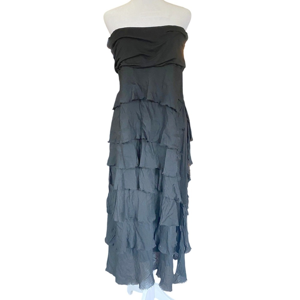 Tempo‎ Paris Italian Silk Ruffle Midi Dress Maxi Skirt Medium Whimsigoth Earthy